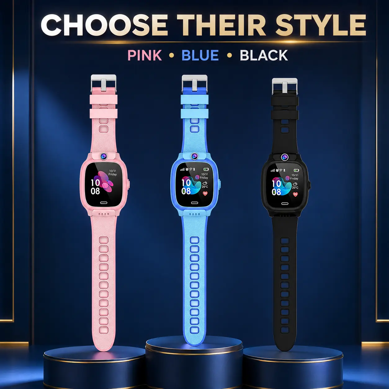 Pink blue and black Y31 smartwatch colours